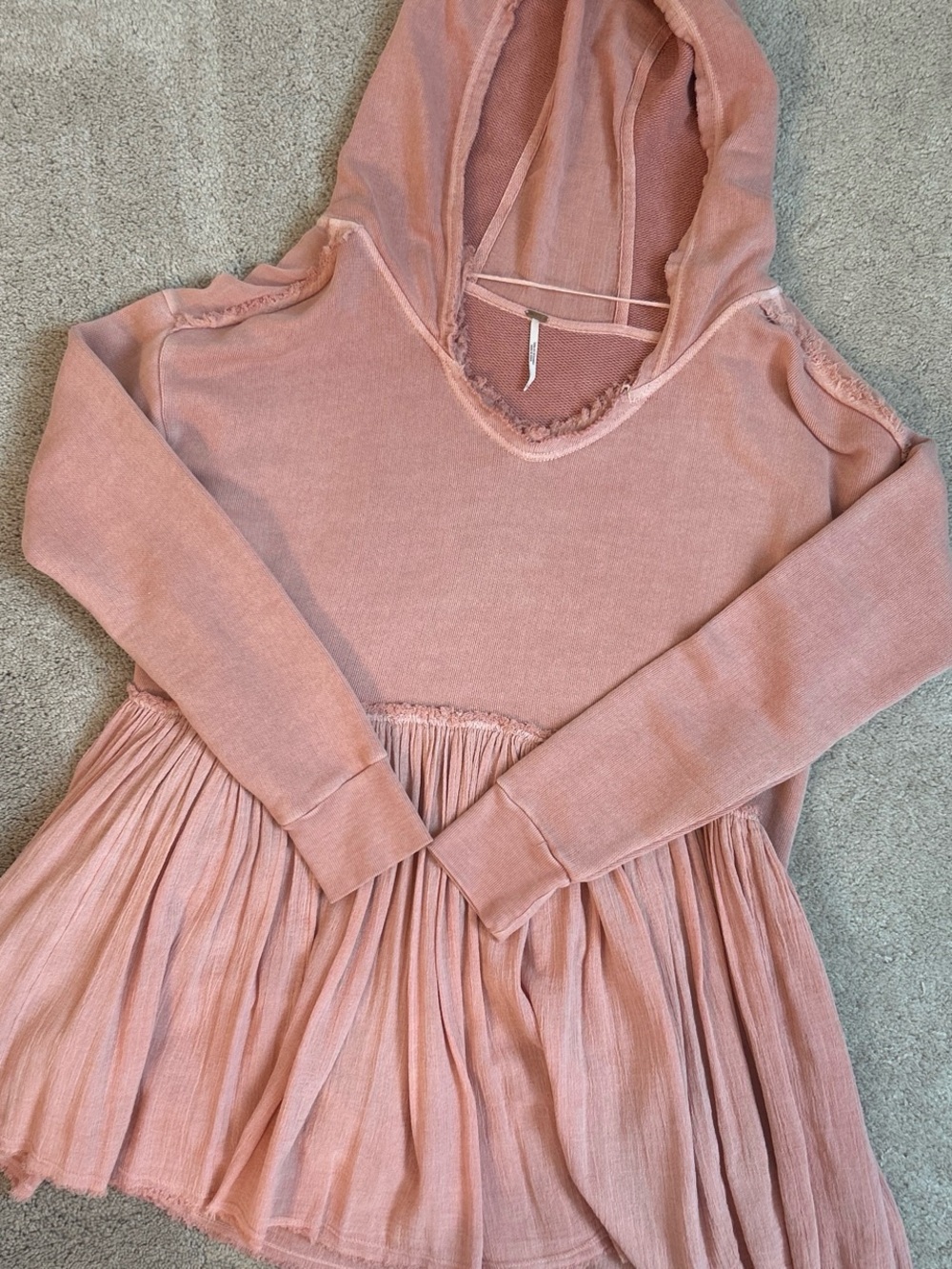 Free People Dusty Rose Hooded Pleated Knit Dress